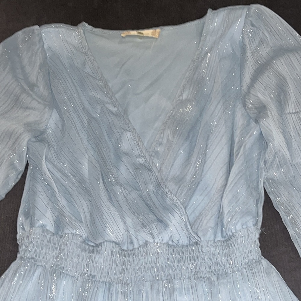 Altar’d State XS Blue Long Sleeve Dress with Silver thread throughout. Like New - Picture 3 of 16